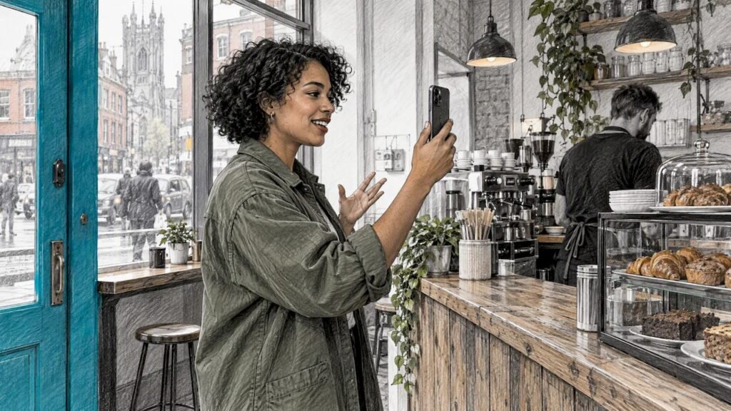 Creator filming a feature in a local café